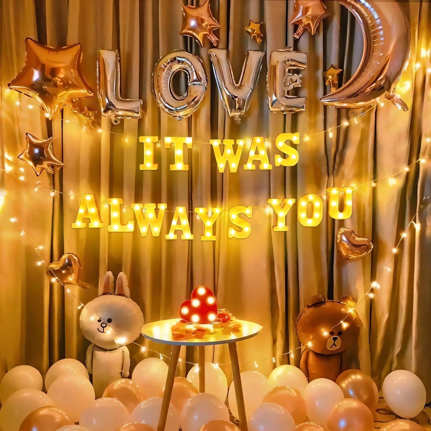IFNCPF It was Always You Light Up Letters Proposing Decorations Set Includes 14 LED Light Letters and 1000 Rose Petals Valentine's Day Ornaments