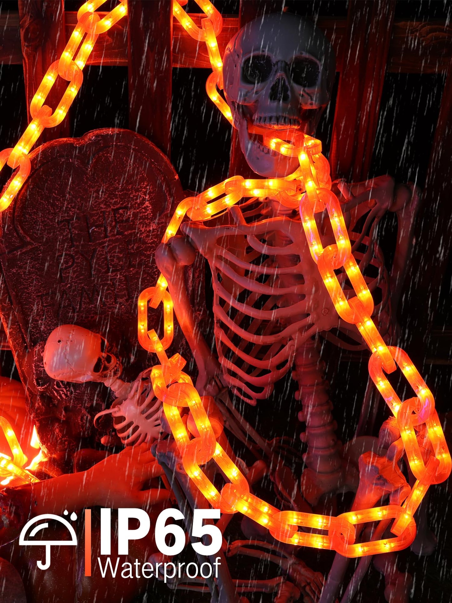 Halloween Decorations Battery String Lights - 10 Ft 160 LED Plastic Chain String Lights with Waterproof, 8 Lighting Modes and Timer Function US Patent Product (Orange)