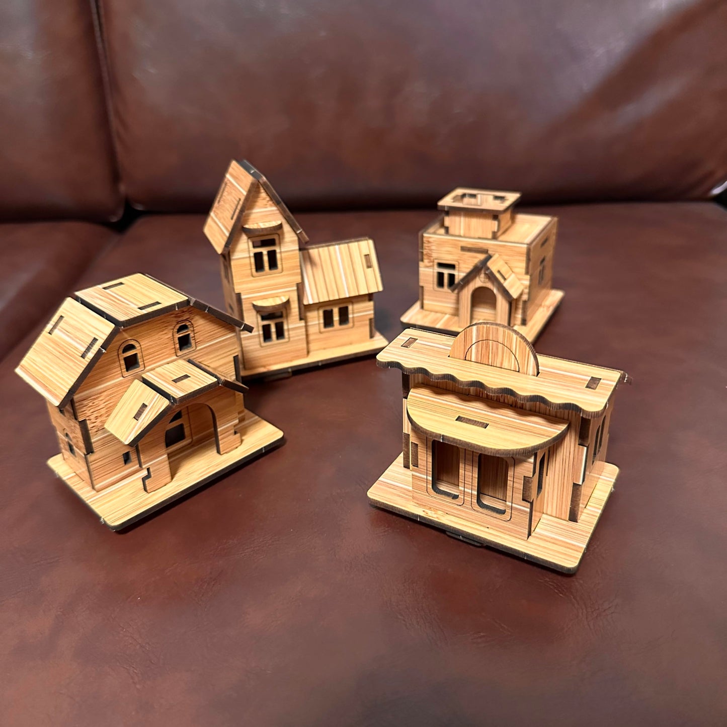 MPIUET 3D Wooden Puzzles for Adults 4PCS Wooden Mini House Model Kits for Adults, 3D Jigsaw Brain Teaser Puzzles, Log Cabin DIY