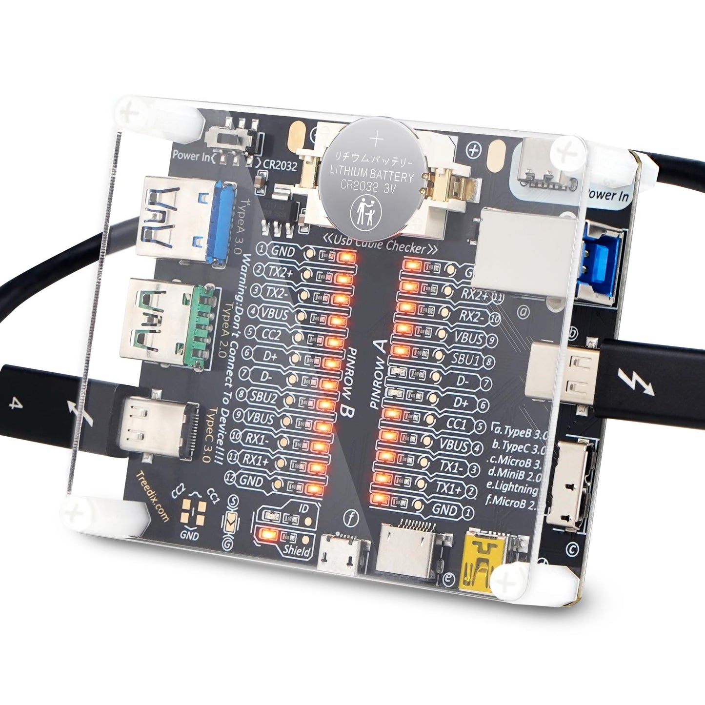 Treedix USB Cable Tester Board USB Cable Checker Data Wire with Acrylic Case Charging Test Data Line Type-C Micro Type A Type B