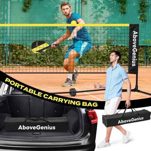 AboveGenius Pickleball Set with Net, Pickleball Paddles Set of 4, Portable Net for Driveway, Lightweight Rackets, 4 Outdoor Balls, 1 Storage Bag