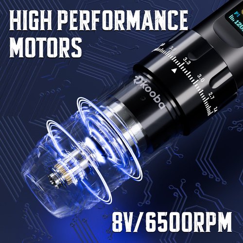 KOOBA TATTOO GUN KIT WITH WIRELESS TATTOO MACHINE/PEN 1800MAH BATTERY NORMAL/STIPPLING MODE RCA CONVERT ADAPTER 3 SPEED MEMORY FUNCTION 7 STROKES LENGTH 20 CARTRIDGES NEEDLES FOR ARTISTS & BEGINNERS