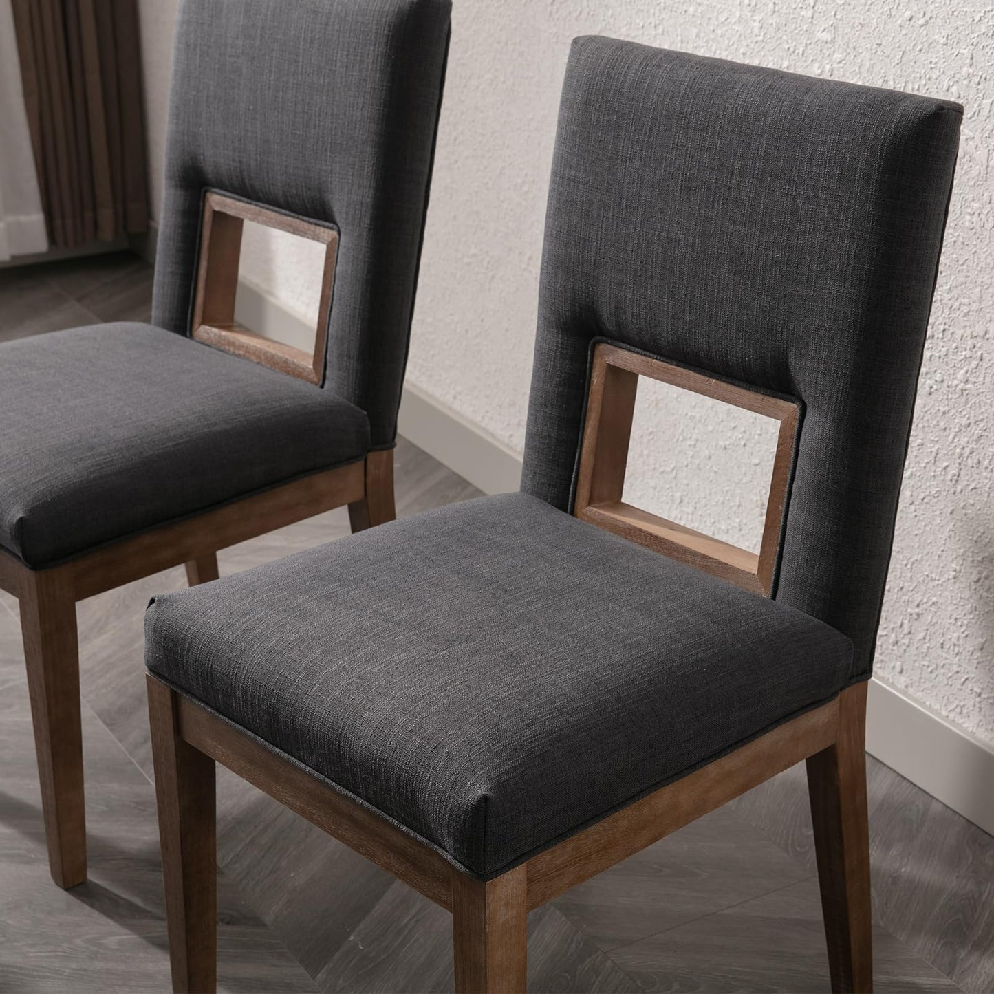 Janoray Farmhouse Dining Chairs Set of 2, Linen Upholstered Solid Wood Chair with Highback, Comfy Accent Side Chair for Kitchen & Dining Room/Living Room/Restaurant,Dark Grey