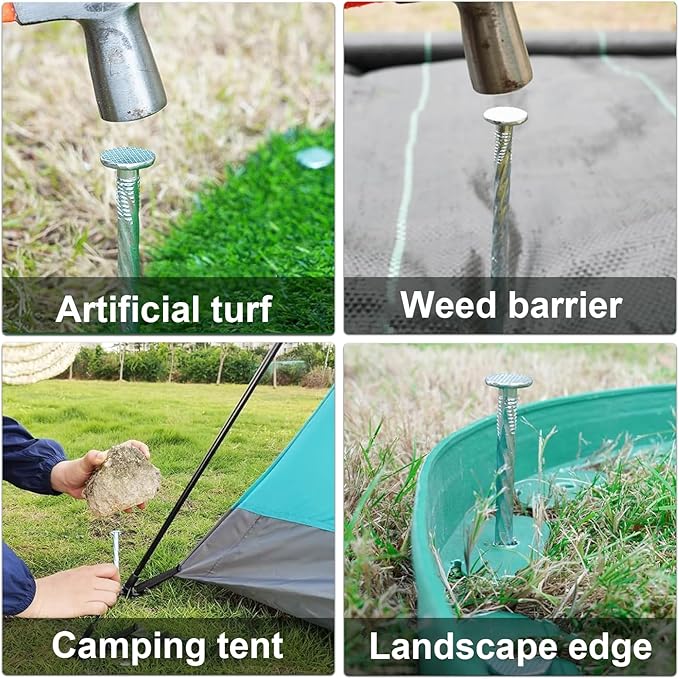 Artificial Turf Stakes Galvanized Spiral Landscape Spikes 6In Weed Barrier Fabric Stakes for Paver Edging, Gardening Lawn Edging, Carpentry and More (100 PC)