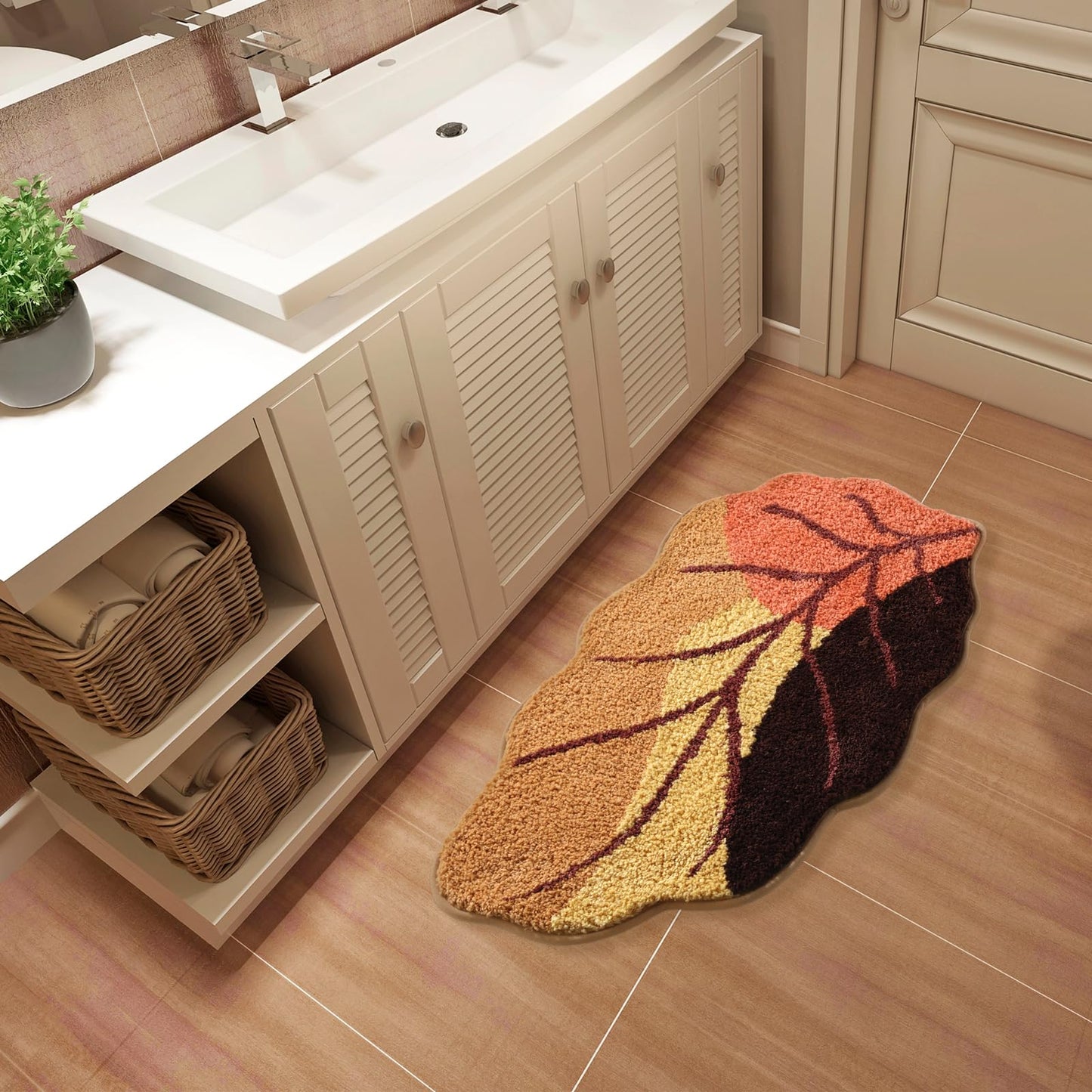 Fall Leaves Bath Mat 20x32 Inch, Soft and Absorbent Tufted Cozy Fall Bathroom Rug Non Slip Washable, Autumn Thanksgiving Halloween Bathroom Decor Rug Holiday Decorations