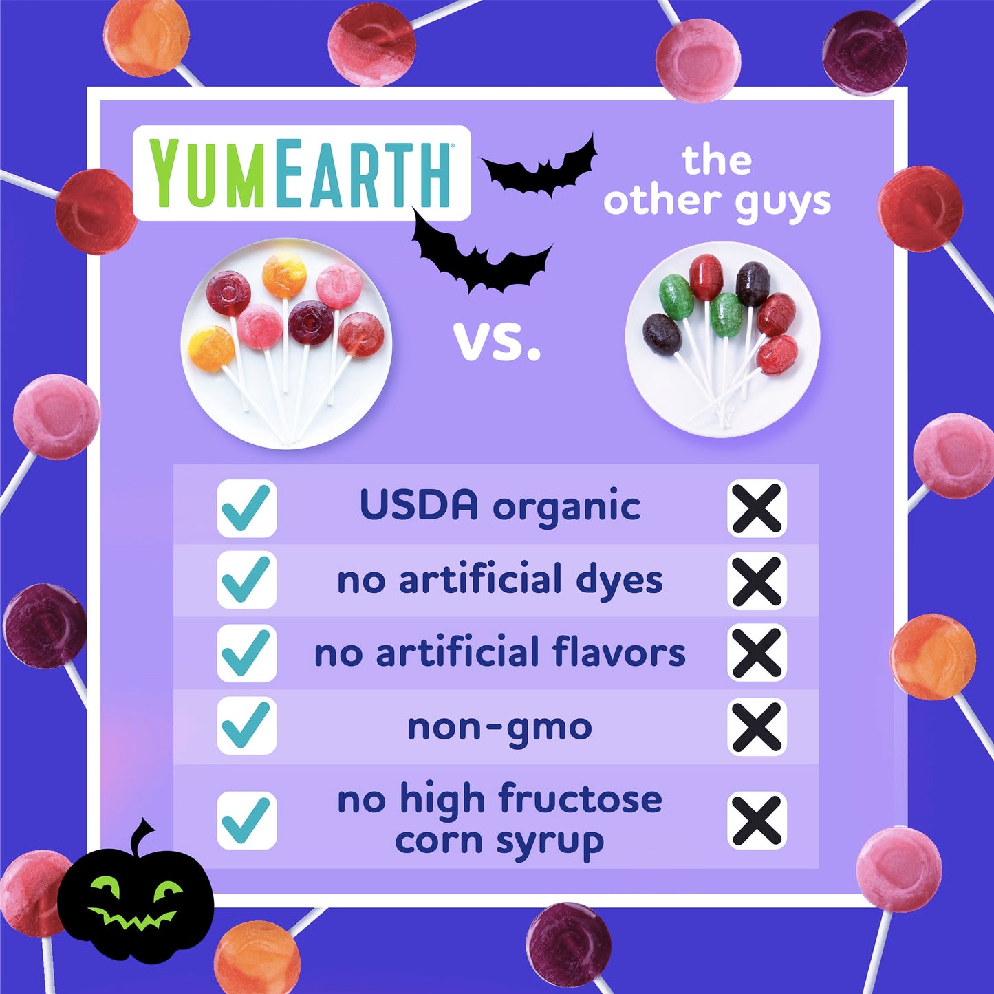 YumEarth Organic Halloween Lollipops - Allergy Friendly (Top 9 Free), No Artificial Dyes or Flavors, Non GMO, Gluten Free, Vegan, Individually Wrapped - Assorted Flavors, 8.7 oz (Pack of 40)