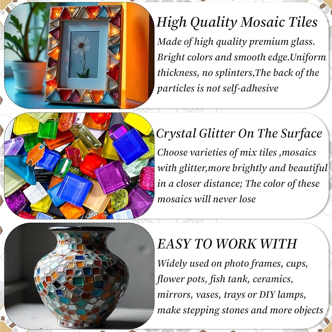 2400 Pcs Colorful Irregular Crystal Mosaic Tiles, 4.4lb Tiny Mosaic Tile DIY Hobbies Children Handmade Crystal Craft for Craft Bathroom Kitchen Home Decoration DIY Art Projects