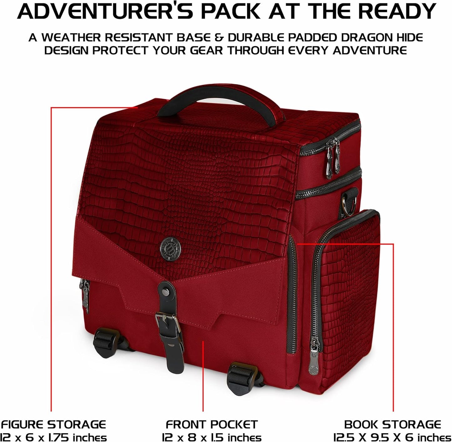 ENHANCE DND Bag - RPG Dungeons and Dragons Accessory Bag with Mini Storage, Mat Holder, Dice Pockets, Suitable for 4-8 Books, Red Dragon, Customizable