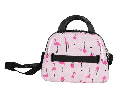 Betsey Johnson Hardside Cosmetic Case - Lightweight Small Size Hardshell Travel Hand Makeup Bag - Adjustable Shoulder Strap - Bag for Women- Multi-Functional Case (Flamingo Strut)