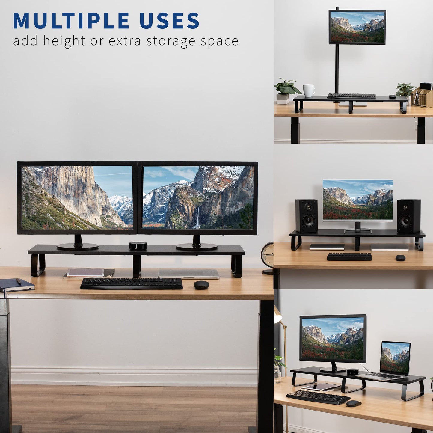 Vivo 39 Inch Extra Long Monitor Stand, Wood & Steel Desktop Riser, Dual Screen, Tv, Keyboard, Laptop, Ergonomic Desk And Tableto