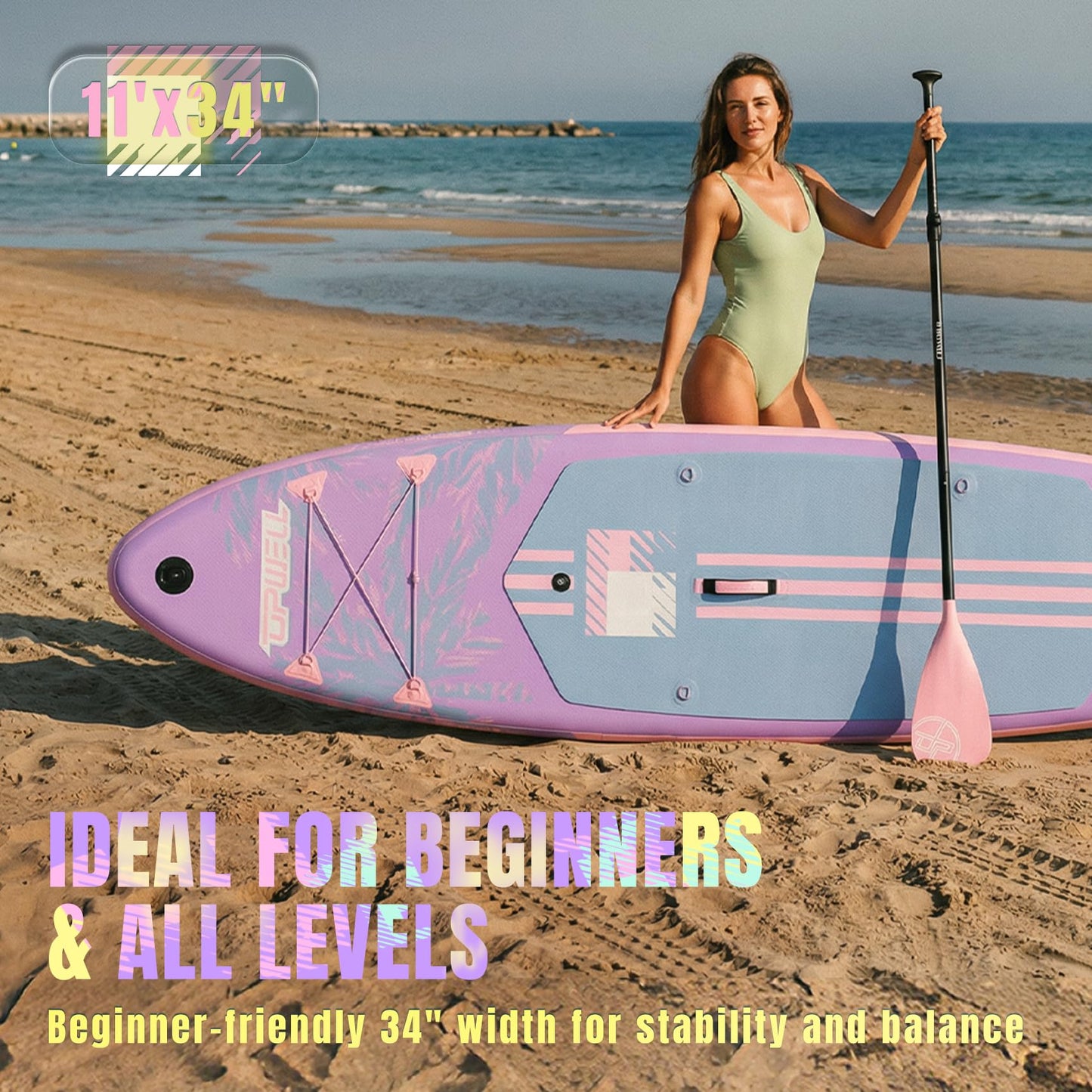 UPWELL 11'×34" Inflatable Paddle Board, Stand Up Paddle Board with Kayak Seat, Sup Paddle Boards for Adults, Dusk Bloom