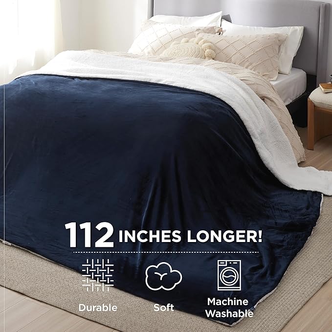 Bedsure GentleSoft Sherpa Fleece Oversized Cal King Blankets for Bed - Thick and Warm Throw for Women and Men, Soft Fuzzy Plush Large Blanket for Winter, Non-Heated, Navy, 112x98 Inches