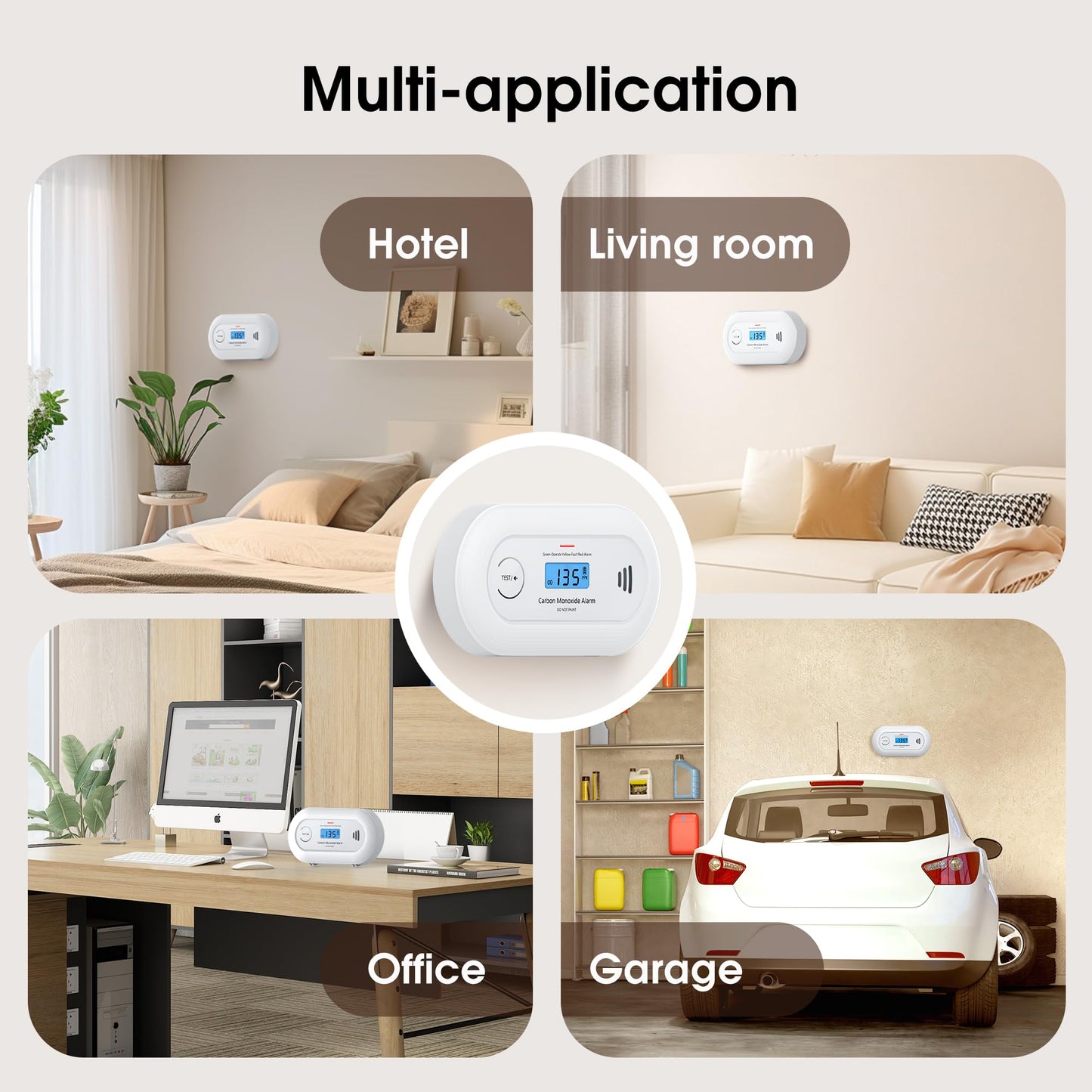 Carbon Monoxide Alarm Detector, 10-Year Sealed Battery Travel CO Detector with Digital LCD Display, Battery Powered CO Alarm for Home, Office and Travel