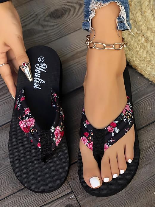 Women's Platform Flip Flops Chunky Sole Slides Indoor Outdoor House Slippers Lightweight Sandals for Wide Feet