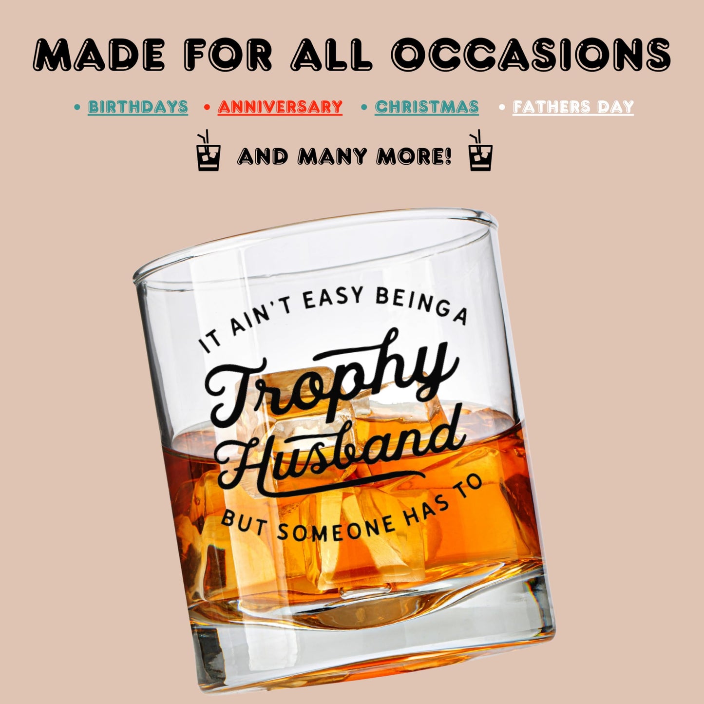Trophy Husband Whiskey Glass – Funny Bourbon & Whiskey Gifts for Men – Christmas Gift for Husband, Cool Anniversary or Birthday Gift for Him from Wife, Romantic Husband Gift Idea