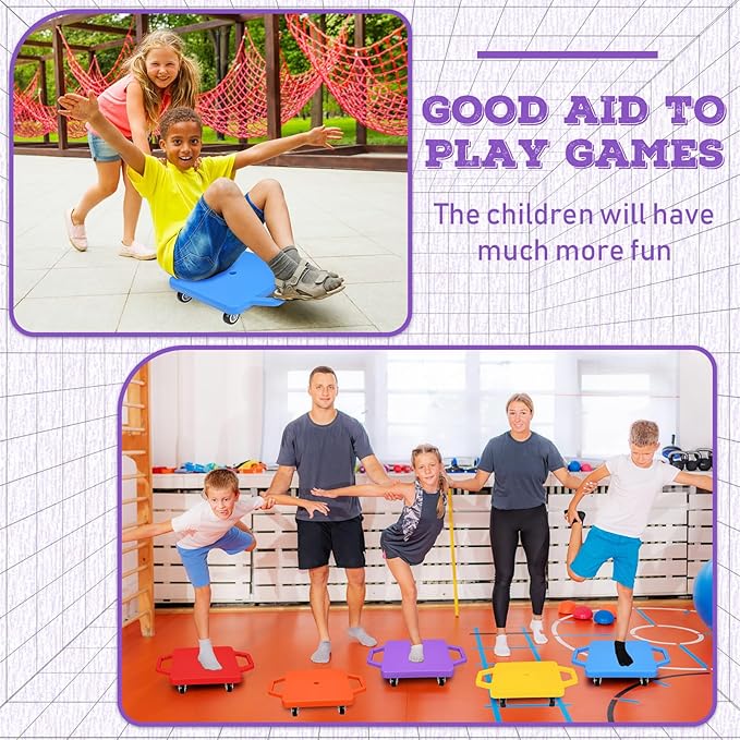 Deekin 12 Pcs Scooter Boards with Handles Bulk for Christmas Family Games Plastic Floor Sitting Scooter for Kids Children Gym Indoor Outdoor Activities Play and Daycare Supplies (Colorful)