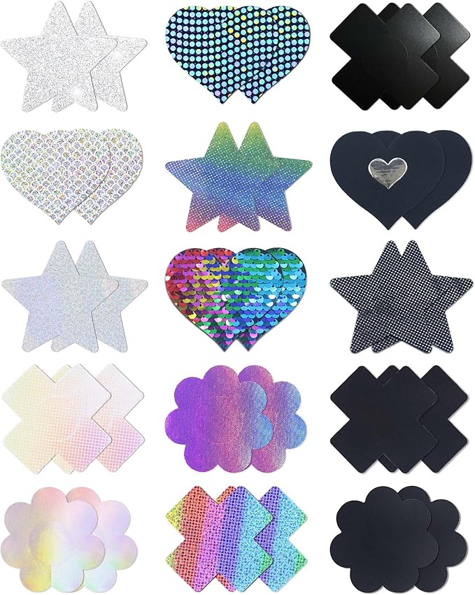 CICKEE Pasties Rave Pack - Nipple Covers Stickers - Disposable Sticky Breast Petals - 15 Pairs