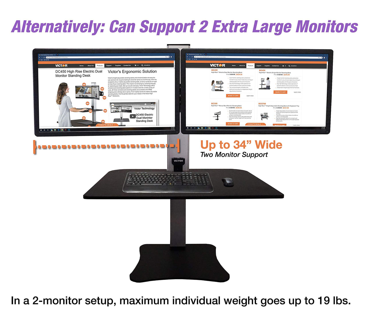 Victor DC475 High Rise Electric Triple Monitor Standing Desk Converter | Three Large Monitor Sit-Stand Desk | 28” Wide Work Surface | Compatible with Any Standard Desk | Adjustable Monitor Holder