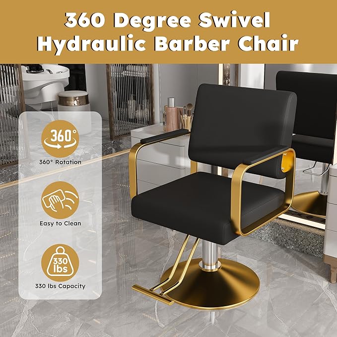 Heavy Duty Barber Chair for Hair Stylist,Professional Reclining Hair Salon Seat,Adjustable Seat Height 34-40" Barber Beauty Shampoo Barbering Equipment for Hair Stylist Spa