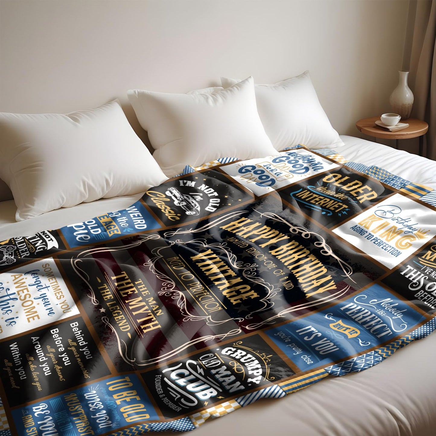 KJACGAD Birthday Gifts for Men, Birthday Gift for Him, Man Birthday Gift Ideas Throw Blankets 60" x 50", Happy Birthday Gifts for Male/Dad/Grandpa/Uncle/Husband/Boyfriend