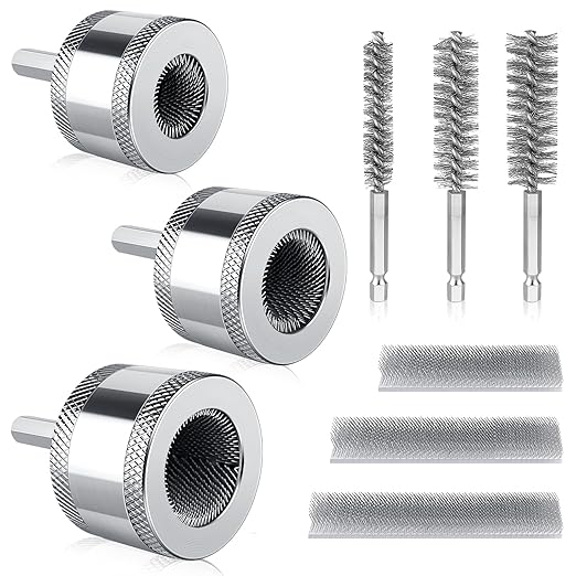 Boltigen 8mm Hex Shank Copper Pipe Cleaner Set, 1/2'',3/4'',1'' Copper Tube Cleaning for Drill with Replaceable Cleaner Brush Blades and Pipe Brushes