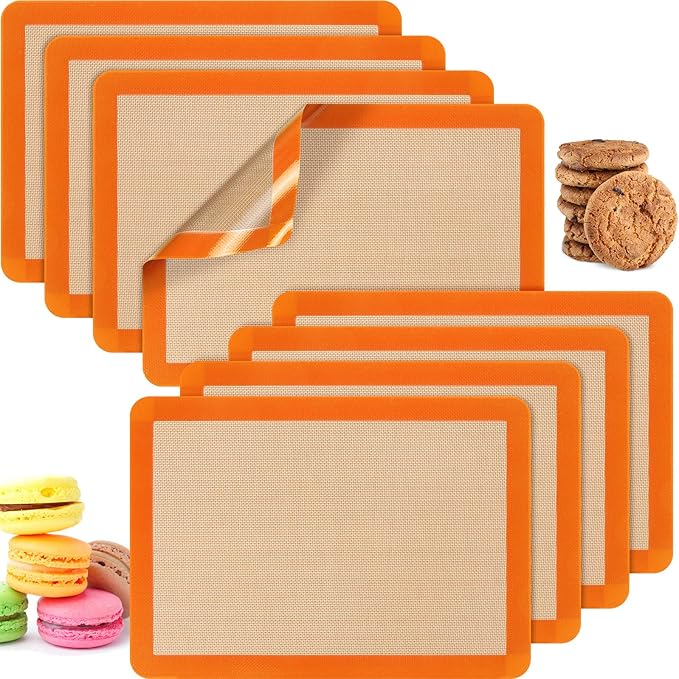 Nuanchu 8 Pieces Silicone Baking Mat Non-stick Silicone Baking Half Sheet 16.5'' x 11.6'' Silicones Cookie Sheet Easy Clean Oven Cookie Liner for Oven Making, Macaroon, Bread Pastry (Orange)