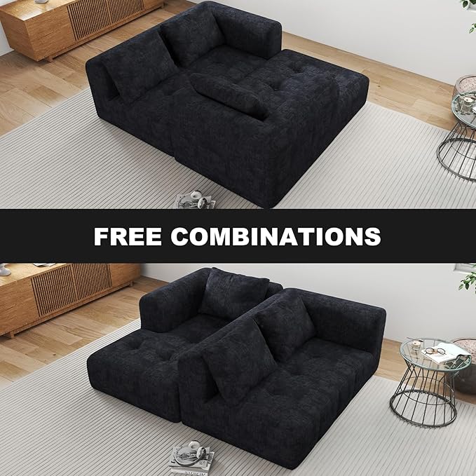 105" Modular Sectional Sofa, Boneless Couch for Living Room, Cloud Sectional Couch with Deep Seat, L-Shape Sofa, Upholstered Couches for Living Room Bedroom, No Assembly Required, Black (Slub Fabric)