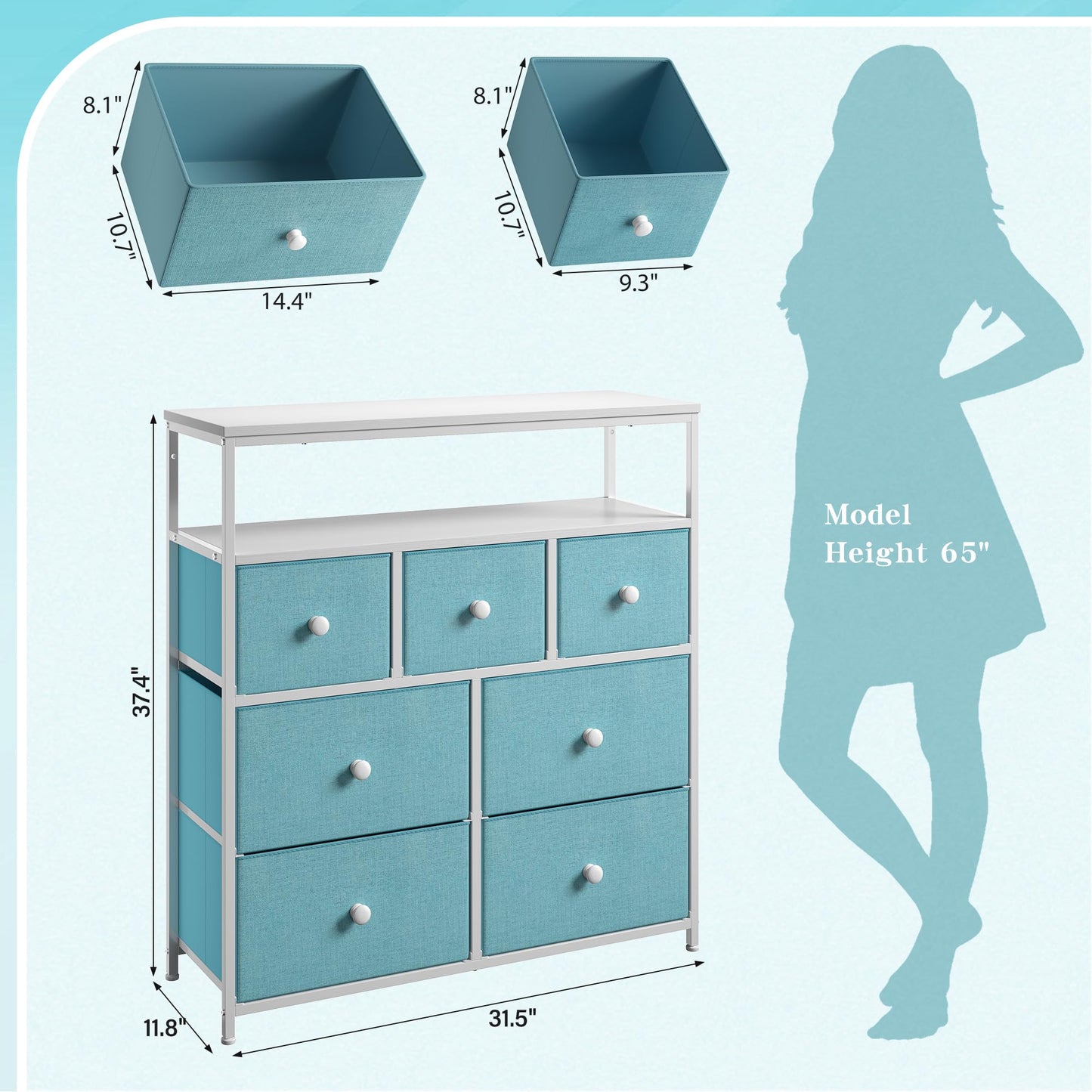 Dresser for Bedroom with 7 Drawers, Purple Dressers & Chests of Drawers, Dresser for Clothes Storage with Wooden Top and Metal Frame, Entertainment Center, Green