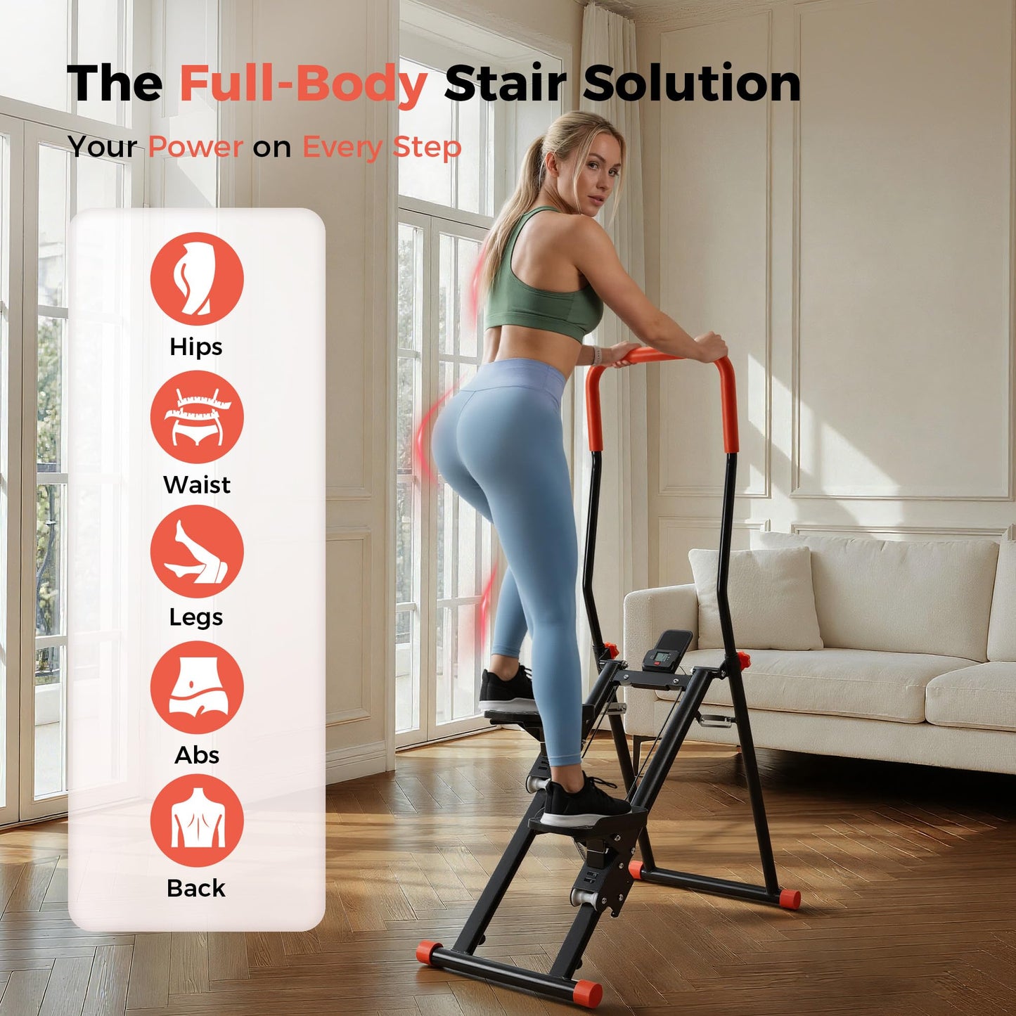 Stair Stepper for Home Gym, Foldable Vertical Climber Workout Machine, 3 levels of adjustable resistance, 350 lbs Capacity Cardio Machine, LCD Monitor, Extended and widened anti-slip footrests (BLACK)