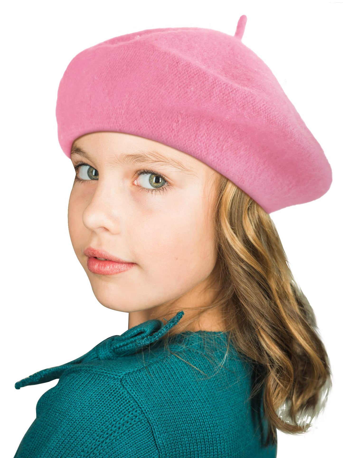 SATINIOR Beret Hat Kids Beret French Beanie Cap Artist Wool Hat Girls Beret Artist Costume for Children Kids Girls(Pink, 1 Pieces)