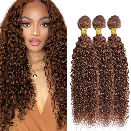 Giginger Bundles Human Hair 20 22 24 Inch Color 30 Light Brown Jerry Curly Wave Bundles Human Hair Unprocessed Quick Weave Soft Sewn In Hair Extensions for Black Women