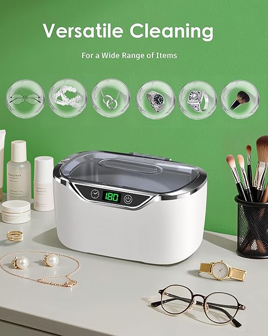 Ultrasonic Jewelry Cleaner, 24oz (700ml) Ultrasonic Cleaner with 48kHz High-Frequency, 5 Cleaning Modes, 304 Stainless Steel Tank, for Jewelry, Eyeglasses, Dentures, Coins, Watch Bands, Ring