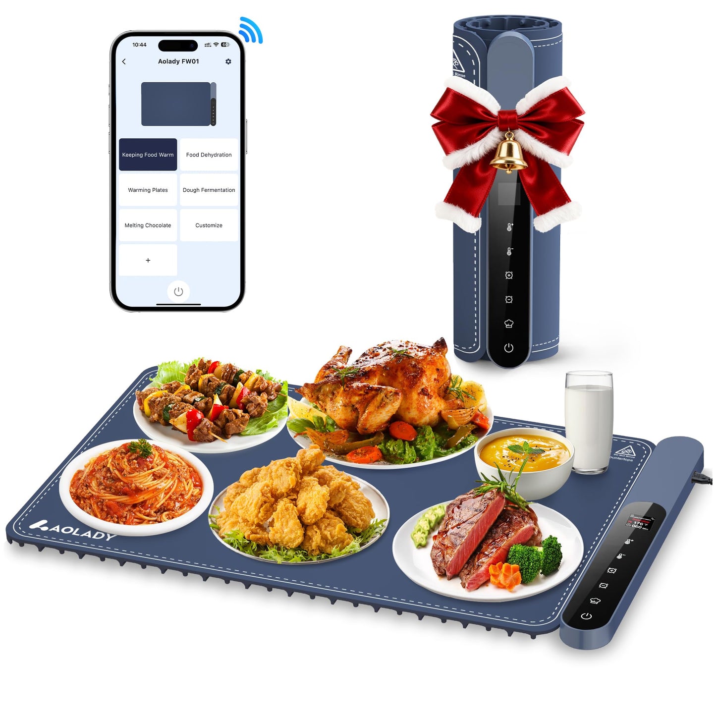 Warming Mat for Food, Electric Silicone Fast Heating Chafing Dishes for Parties Buffet with APP Controller 15"x23.6" with 8H Timer & Adjustable Temperature, Navy Blue