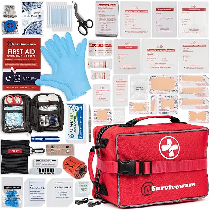Surviveware 238 Pcs Comprehensive Premium Survival First Aid Kit - Medical Emergency Kit for Travel Camping Gear, Home Ess...