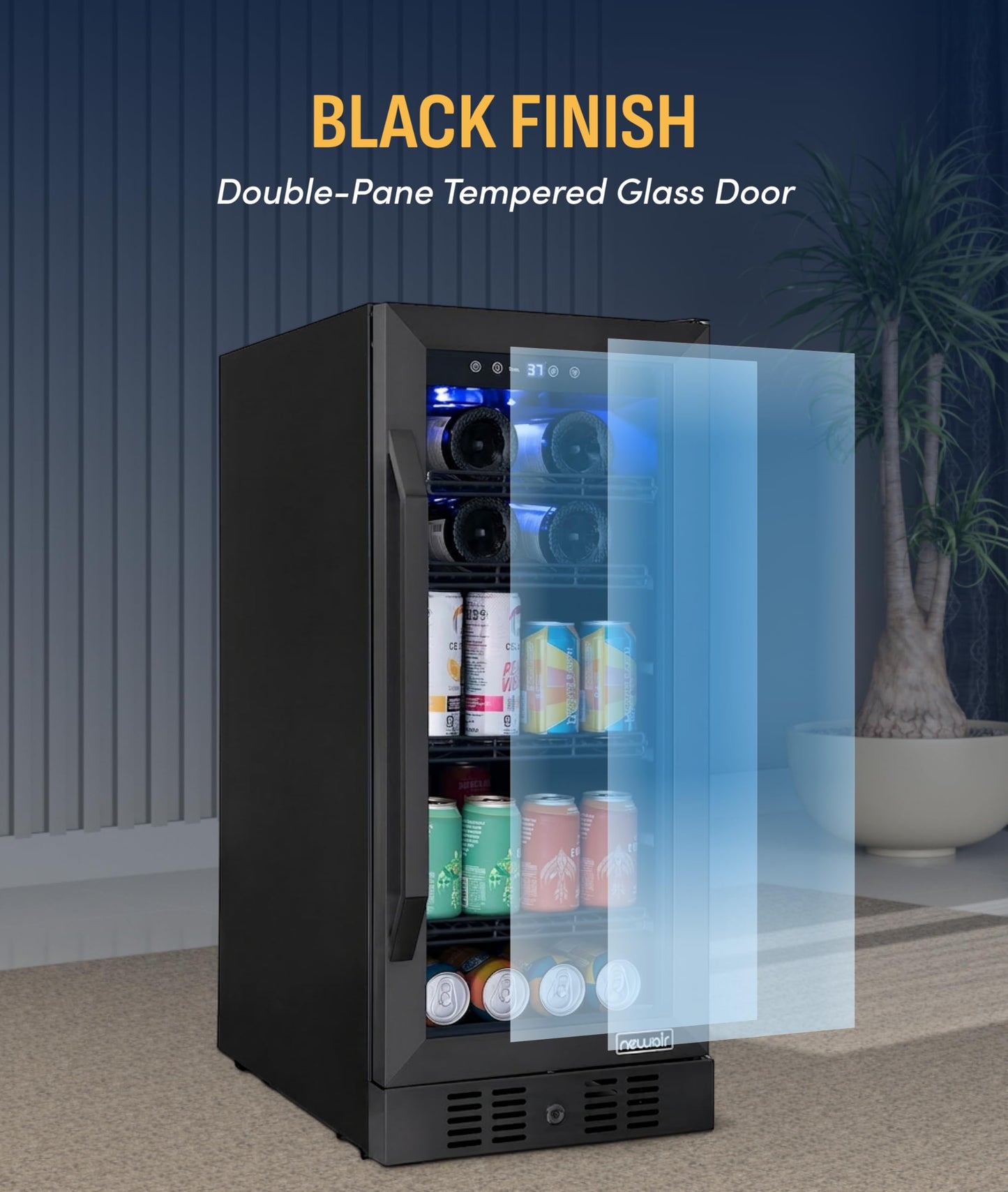 NewAir 15" Single Zone Beverage & Wine Fridge | Beverage & Wine Refrigerator for 33 Bottles / 80 Cans | Freestanding or Built-In Under Counter Mini Fridge for Beer, Wine & Soda | Black Stainless Steel
