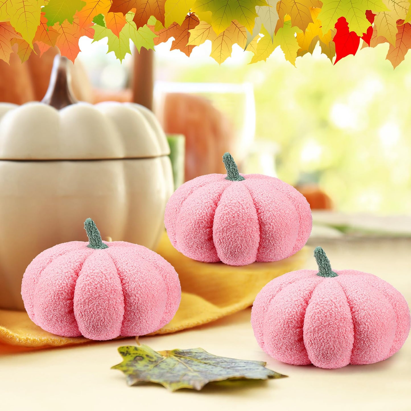 Namalu 3 Pcs Pumpkin Pillows 3D Throw Cushion Plush Soft Sofa Pillows Stuffed Pumpkin Decoration for Fall Thanksgiving Winter Home Living Room(7.87 Inch,Pink)