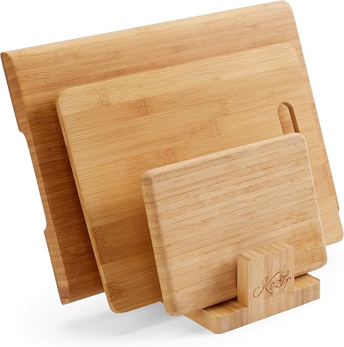 Natural Bamboo Cutting Board Organizer Rack for Kitchen, Pantry, or Office – 3-Compartment Storage Stand for Cutting Board...