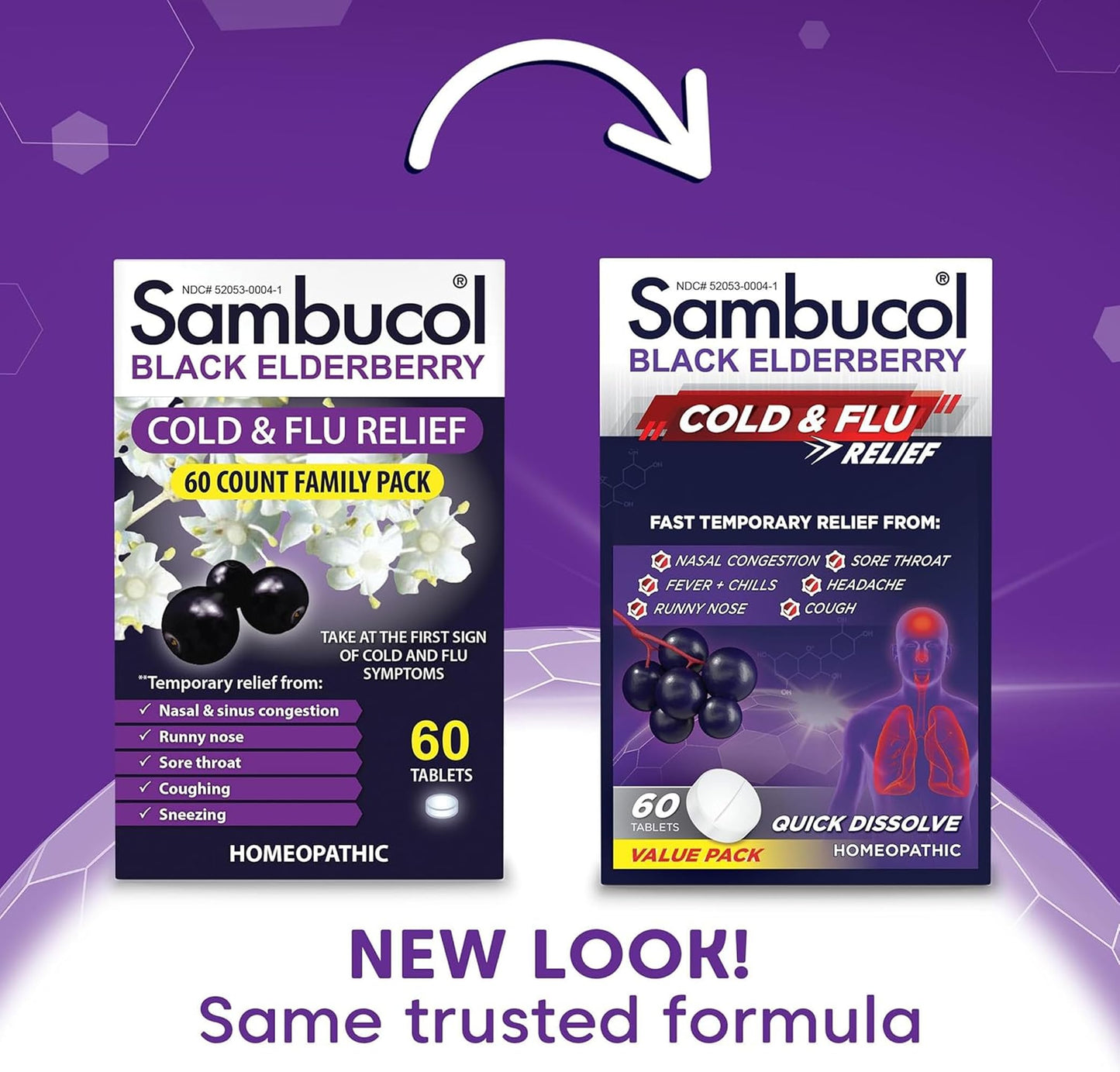 Sambucol Cold and Flu Relief Tablets - Homeopathic Cold Medicine, Cold Remedy for Adults, Black Elderberry for Colds, Zinc Cold Remedy - 60 Count