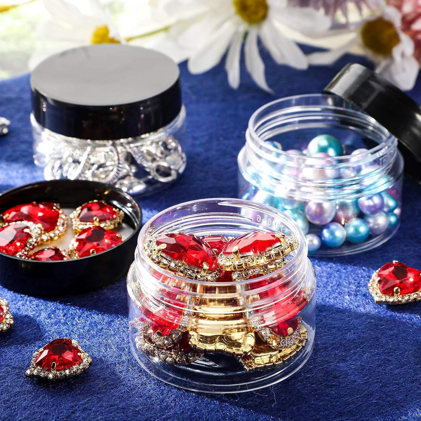 12 Pack 3 oz Plastic Container Jars with Lids Round Clear Travel Cosmetic Container Jars for Toiletries, Lotion, Cream, Ointments, Makeup, Rhinestone, Samples, Kitchen Storage (Black)