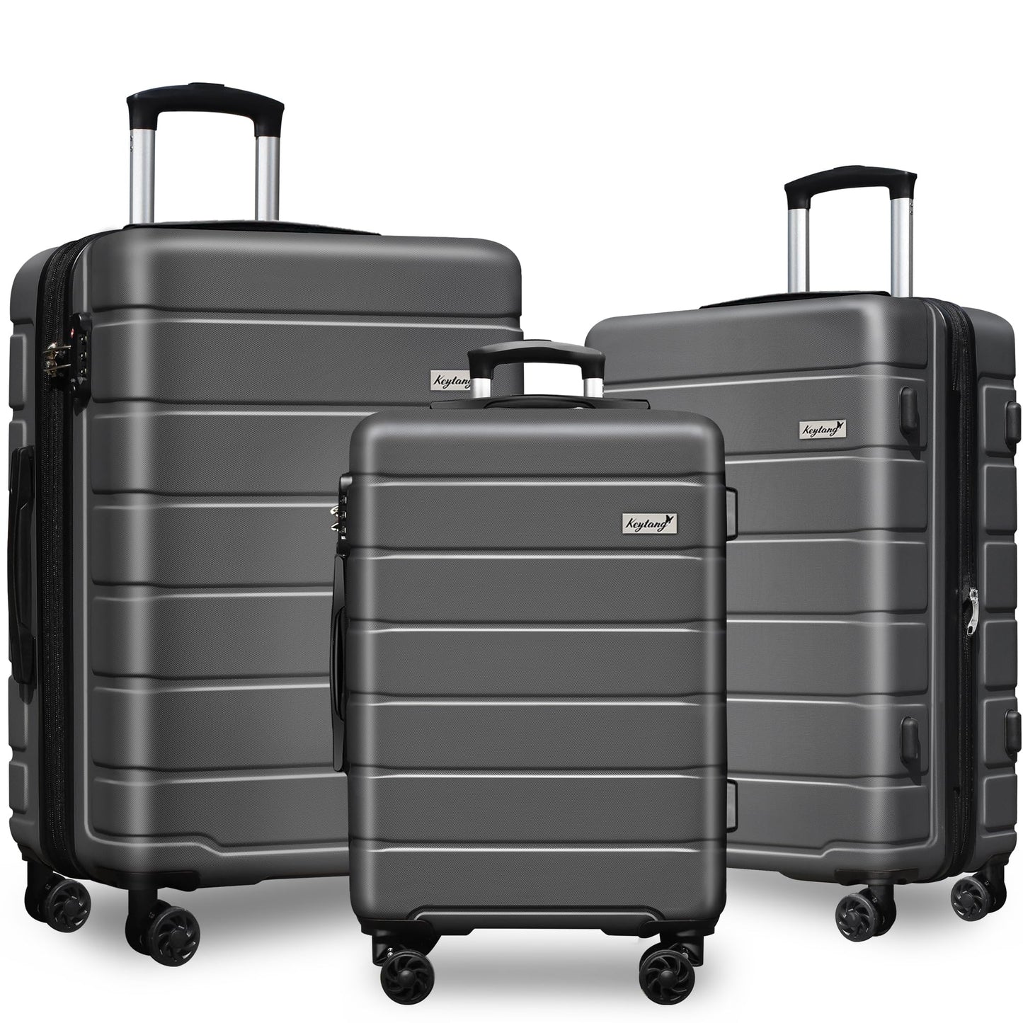 KEYTANG Explorer Lightweight Hardshell 20% Expandable 3-Piece Luggage Set with TSA Lock, Double Spinner Wheels, and Carry-On Suitcase, Grey