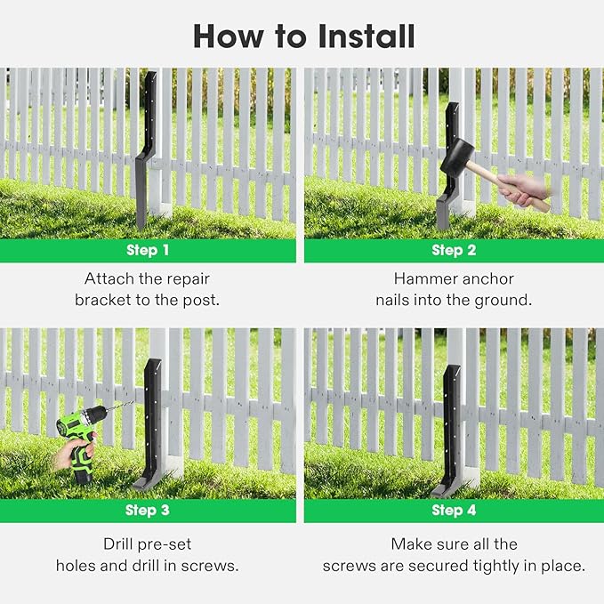 VIVOSUN Fence Post Repair Kit, Heavy-Duty Ground Spike with Gloves for Repairing Tilted or Broken Wood Posts (4 Pack, Black)