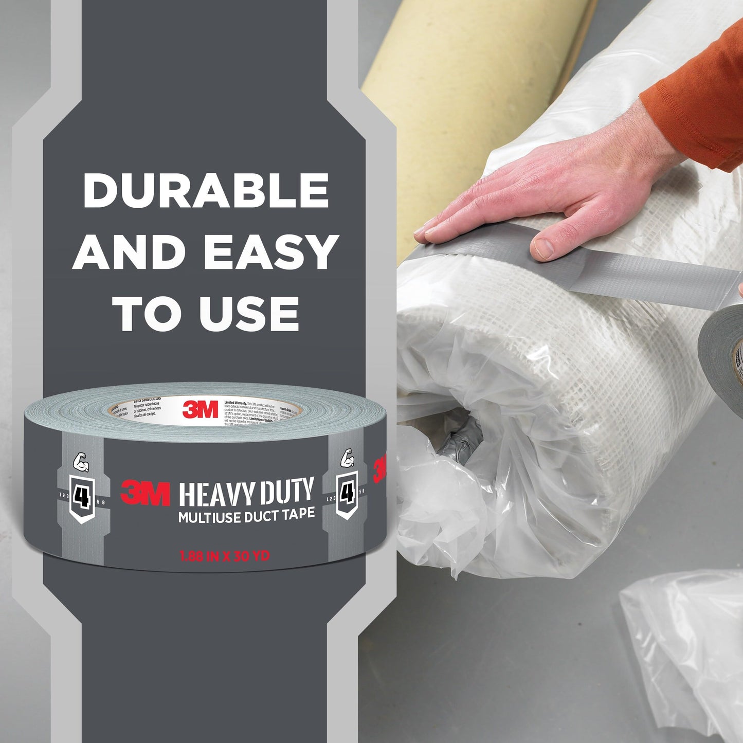 3M Black Duct Tape, 1.88in x 45yd, 1 Roll, Heavy Duty Multi-Surface, Temporary Solutions for Sealing, Holding, and Reinforcing, Tear by Hand Vertically and Horizontally, Staple for Every Toolbox