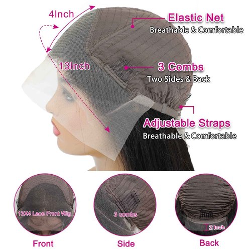 bunGiol 26 Inch Straight Lace Front Wigs Human Hair 10A Virgin Lace Frontal Wigs 13x4 Hd Lace Front Wigs Human Hair Wig with Babyhair Natural Hairline 180%