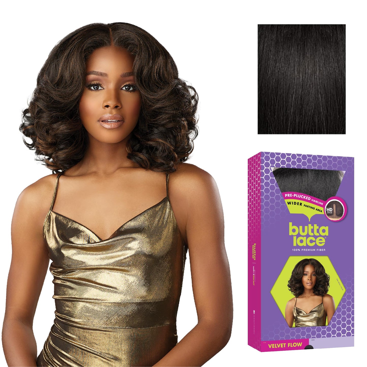 Sensationnel Butta Lace Wigs - Velvet Flow Unit Extra Wide 5 Inch Deep Parting Synthetic Preplucked Hairline Glueless Lacefront