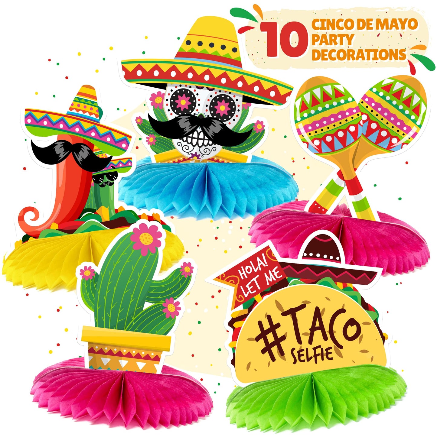 Mexican Party Cinco De Mayo Decorations - Mexican Table Centerpiece Set - Cinco De Mayo Fiesta Party Decorations Favors - 10 Pack - Fiesta Supplies Props