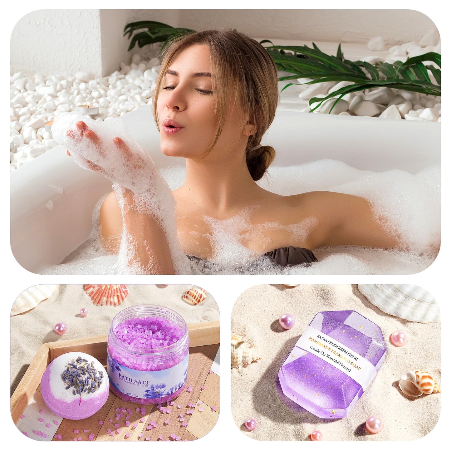 YFONG Spa Gifts for Women, Happy Birthday Gifts for Women, Self Care Get Well Soon Gifts Basket for Mom, Wife, Girlfriend, Sister, Best Friends, Thinking of You Purple Relaxing Gift Set - Lavender