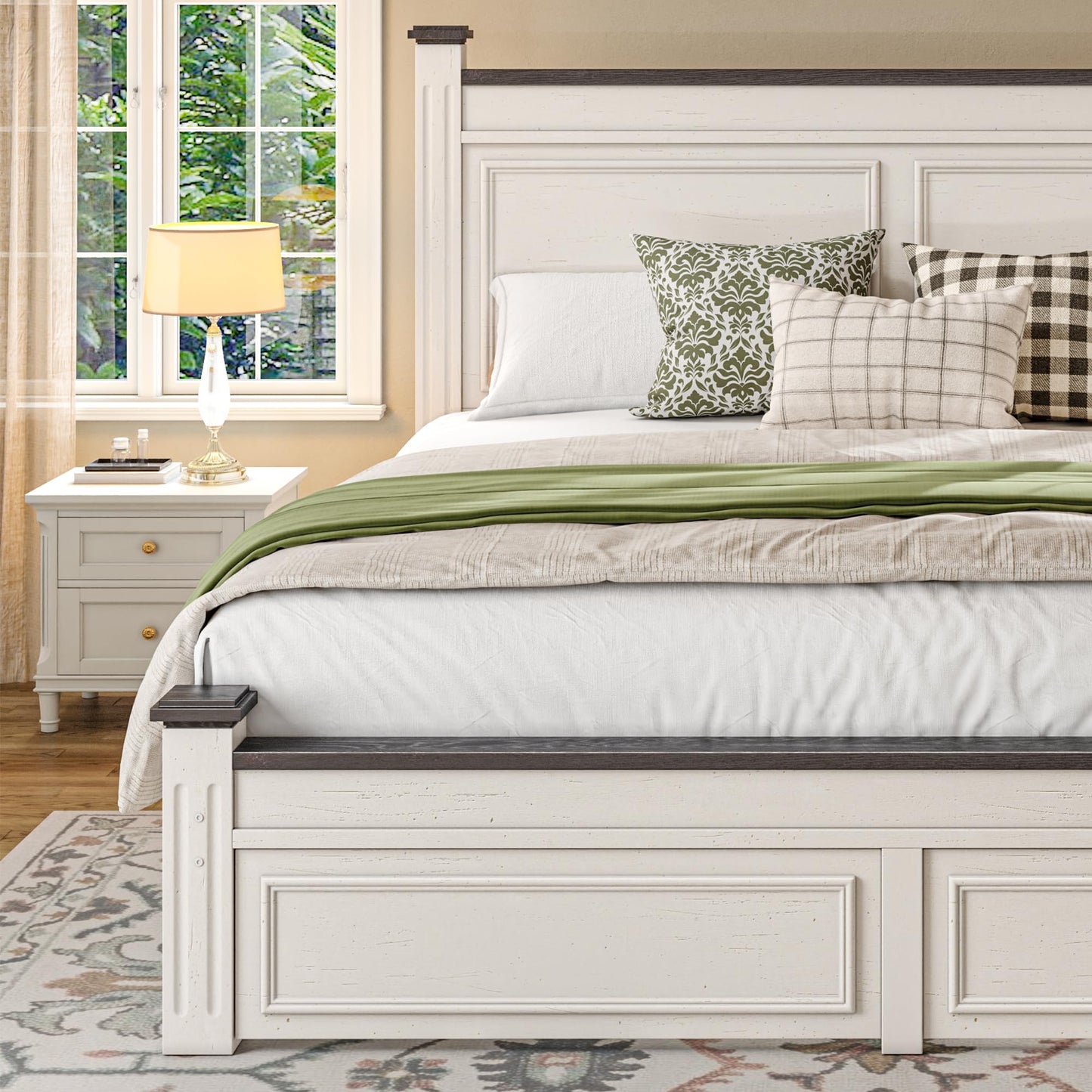 Homkdom Queen Bed Frame with Storage Drawers and 51.25" H Headboard, Modern Queen Size Bed Frame with Storage,NO Noise,No Box Spring Needed,White
