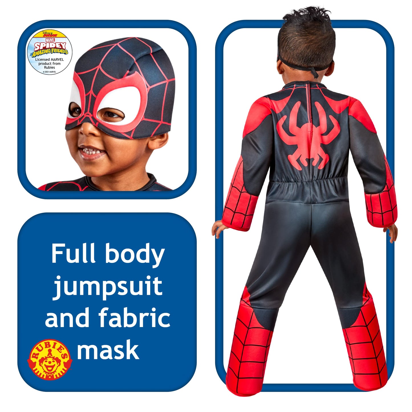 Rubies II Toddler Marvel: Spidey and His Amazing Friends Miles Morales Deluxe Costume, As Shown, 2T3T,702741_2T3T