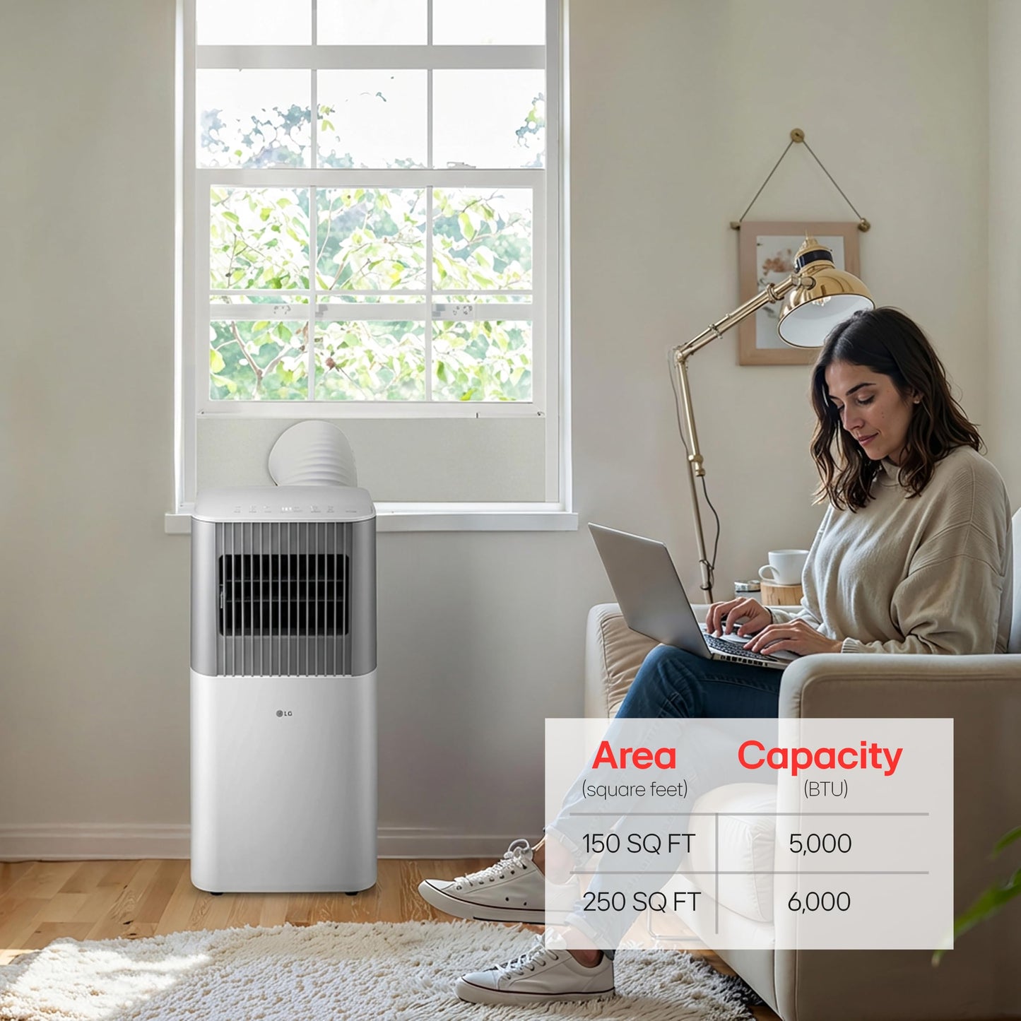 LG 6,000 BTU SACC (10,000 BTU ASHRAE) Smart Portable Air Conditioner, 115V, Cools 250 Sq.Ft. (10' x 25' Room), Quiet Operation, LCD Remote Control, Voice Control, Works w/Amazon Alexa, and Hey Google