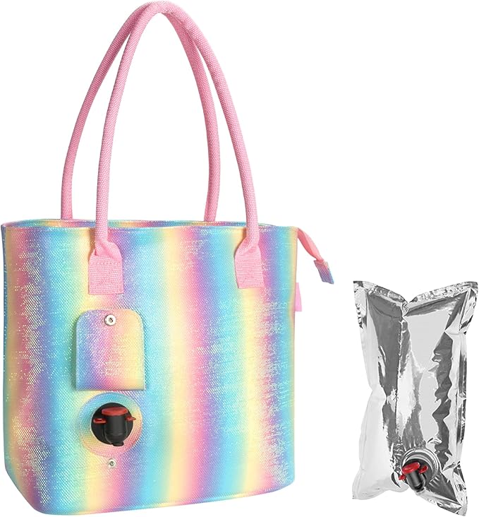 Tirrinia Wine Tote Bag, Beach Cooler for Travel Gift, Drink Purse Travel Bag with Spout for Picnic, BYOB, Party, Dinner, Pool